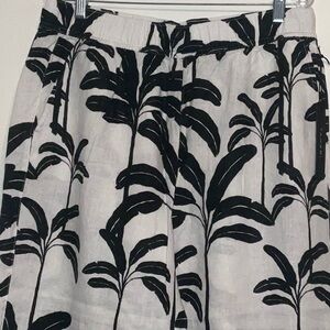 TAHARI 100% EUROPEAN LINEN WHITE BLACK TROPICAL PALMS PRINT WIDE LEG XL NWT